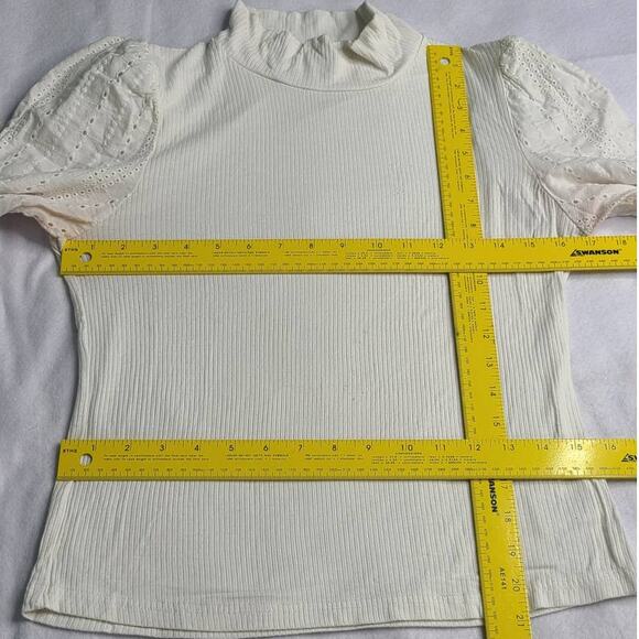 Audele Mock Neck Long Sleeve Top Eyelet Detail Ivory White Size L 2291 - Picture 4 of 7